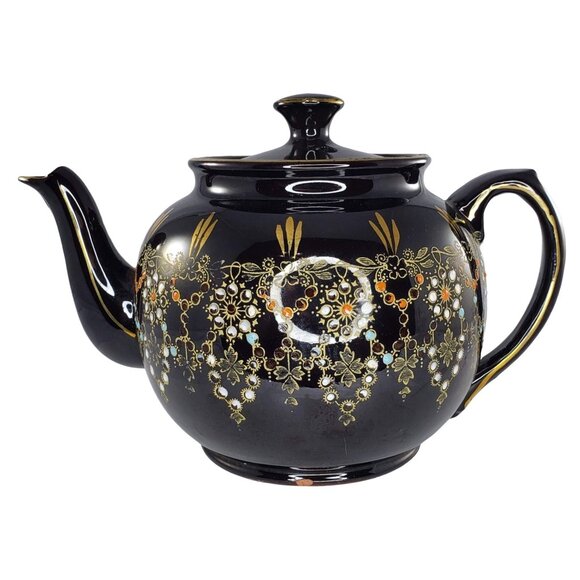 England Sudlow Teapot 3983 Black Dark Brown Vintage WWII Chipped - Picture 1 of 12